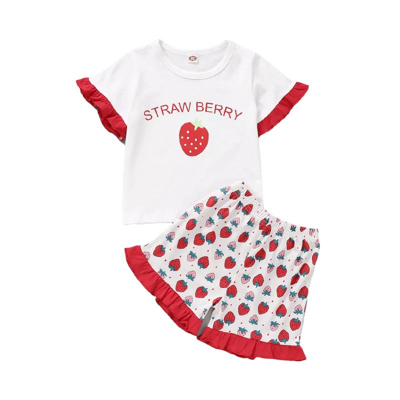 Two Pieces Kid Girl Letter Strawberry Print Set Top With Shorts Wholesale 48411852
