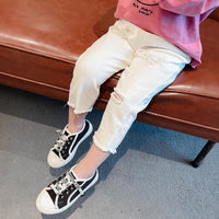 Load image into Gallery viewer, Little Girl White Distressed Pants Wholesale 46041754
