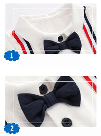 Load image into Gallery viewer, Baby Boy Fake Two Pieces Bowtie Trim Romper Wholesale 2824299

