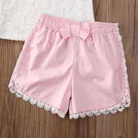 Load image into Gallery viewer, Two Pieces Kid Girl Lace Flower Top &amp; Lace Trimming Shorts Set Wholesale 4768561
