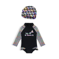 Load image into Gallery viewer, One-piece Girl Mermaid Print Long Sleeve Swimsuit And Hat Wholesale 7771605
