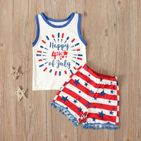 Load image into Gallery viewer, Baby Toddler Happy 4th Of July Tank Top And Pom Pom Hem Star Print Shorts Set Wholesale 4783016
