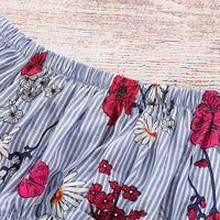 Load image into Gallery viewer, 2-Piece Baby Toddler Kid Girl Flower Stripe Off Shoulder Crop Top And Belted Ripped Denim Shorts Set Wholesale 30071848
