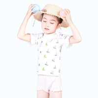 Load image into Gallery viewer, Three Pieces Girl Swimsuit Set Sailboat Top &amp; Stripe Shorts &amp; Hat Wholesale 6328611
