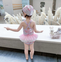 Load image into Gallery viewer, Kid Girl Mermaid One Piece Mesh Tank Swimsuit And Hat Wholesale 14331104
