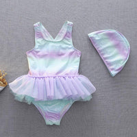 Load image into Gallery viewer, Kid Girl Mermaid One Piece Mesh Tank Swimsuit And Hat Wholesale 19561110
