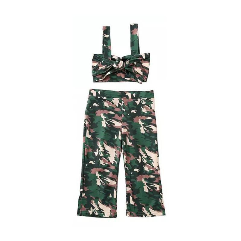 Two-Piece Girl Camo Outfit Knotted Cami Top And Pants Wholesale 8192563
