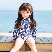 Load image into Gallery viewer, Little Girl Flower Pattern Long Sleeve Swimwear And Hat Wholesale 7098608

