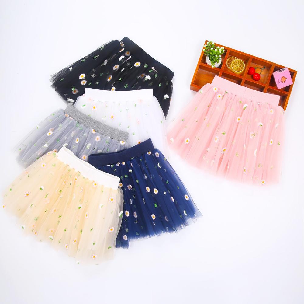 Kid Girl Embroidery Daisy Flower Mesh Skirt  Wholesale 9111746