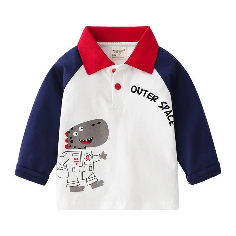 Outer Space Dino Print Kid Boy Polo Shirt Wholesale 0418684