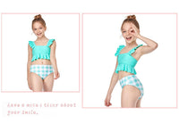 Load image into Gallery viewer, Two Pieces Kid Girl Swimsuit Set Ruffled Hem Top And Plaid Shorts Wholesale 3701490
