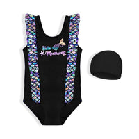 Load image into Gallery viewer, One-piece Girl Mermaid Print Swimsuit And Hat Wholesale 4469606
