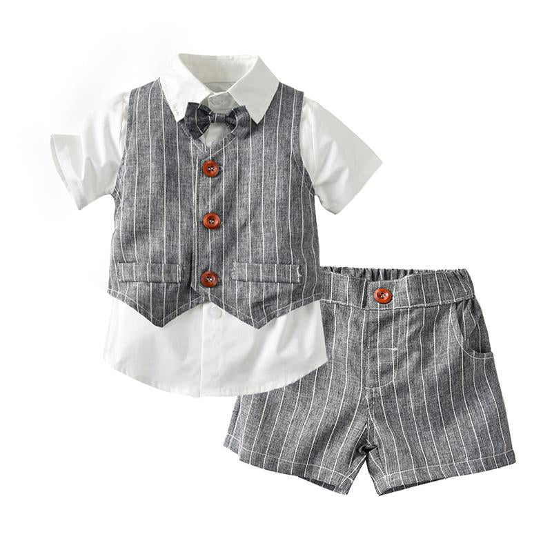 3-Piece Summer Toddler Baby Boys Stripe Clothes Outfits Bow Tie Shirt & Vest & Shorts Wholesale 6502216