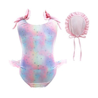 Load image into Gallery viewer, Kid Girl Mermaid Bow One Piece Swimsuit And Hat Wholesale 53531124
