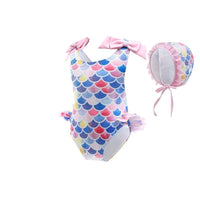 Load image into Gallery viewer, Kid Girl Mermaid Bow One Piece Swimsuit And Hat Wholesale 53531124
