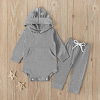Load image into Gallery viewer, 2 Pieces Set Baby Solid Color Hooded Bodysuit And Pants Wholesale 9091021
