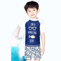 Load image into Gallery viewer, 3 PCS Boy Letter Fish Print Swimsuit Top Shorts Hat Wholesale 7164607
