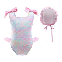 Load image into Gallery viewer, Kid Girl Mermaid Bow One Piece Swimsuit And Hat Wholesale 53531124
