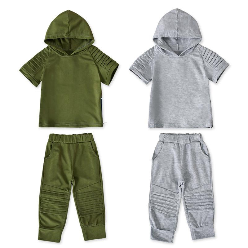 2-Piece Little Boy Solid Color Set Hooded Top And Pants  Wholesale 4385027