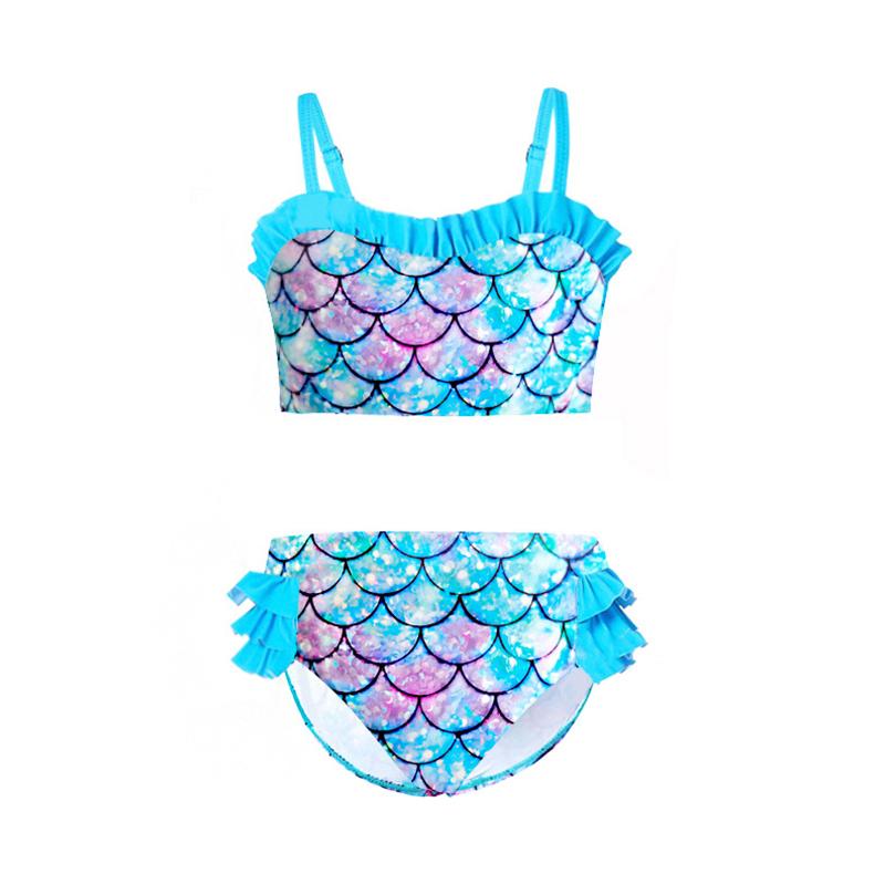 2 Pieces Little Big Girl Colorful Fish Scales Print Swimwear Bikini Set  Wholesale 85131051