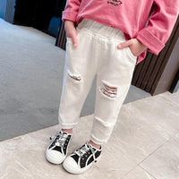 Load image into Gallery viewer, Little Girl White Distressed Pants Wholesale 46041754
