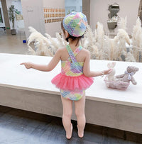Load image into Gallery viewer, Kid Girl Mermaid One Piece Mesh Tank Swimsuit And Hat Wholesale 14331104
