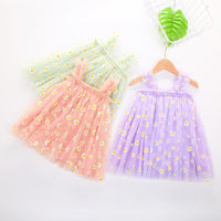 Load image into Gallery viewer, Little Girl Embroidery Daisy Flower Mesh Cami Dress  Wholesale 0056747
