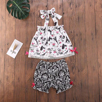 Load image into Gallery viewer, Two-Piece Little Girl Set Flower Tower Pattern Halter Neck Neck Top And Shorts  Wholesale 0700560
