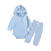 Load image into Gallery viewer, 2 Pieces Set Baby Solid Color Hooded Bodysuit And Pants Wholesale 9091021
