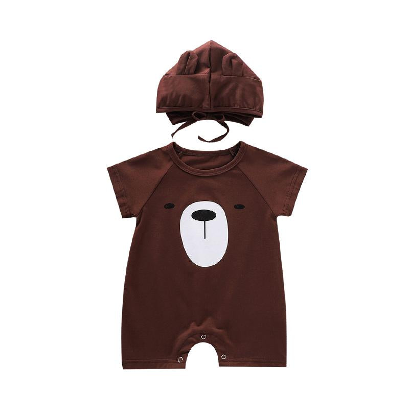Two Pieces Baby Bear Print Romper And Hat Wholesale 7668591