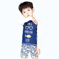 Load image into Gallery viewer, 3 PCS Boy Letter Fish Print Swimsuit Top Shorts Hat Wholesale 7164607

