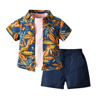 Load image into Gallery viewer, 3-Piece Toddler Boy Plant Pattern Set Solid Color Tee &amp; Leaves Shirt &amp; Shorts Wholesale 4075246
