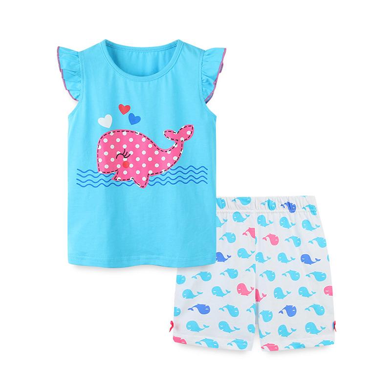 6 Packs Kid Girl Dolphin Print Top With Shorts Set Wholesale 3450102