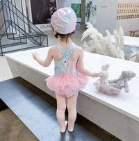 Load image into Gallery viewer, Kid Girl Mermaid One Piece Mesh Tank Swimsuit And Hat Wholesale 14331104
