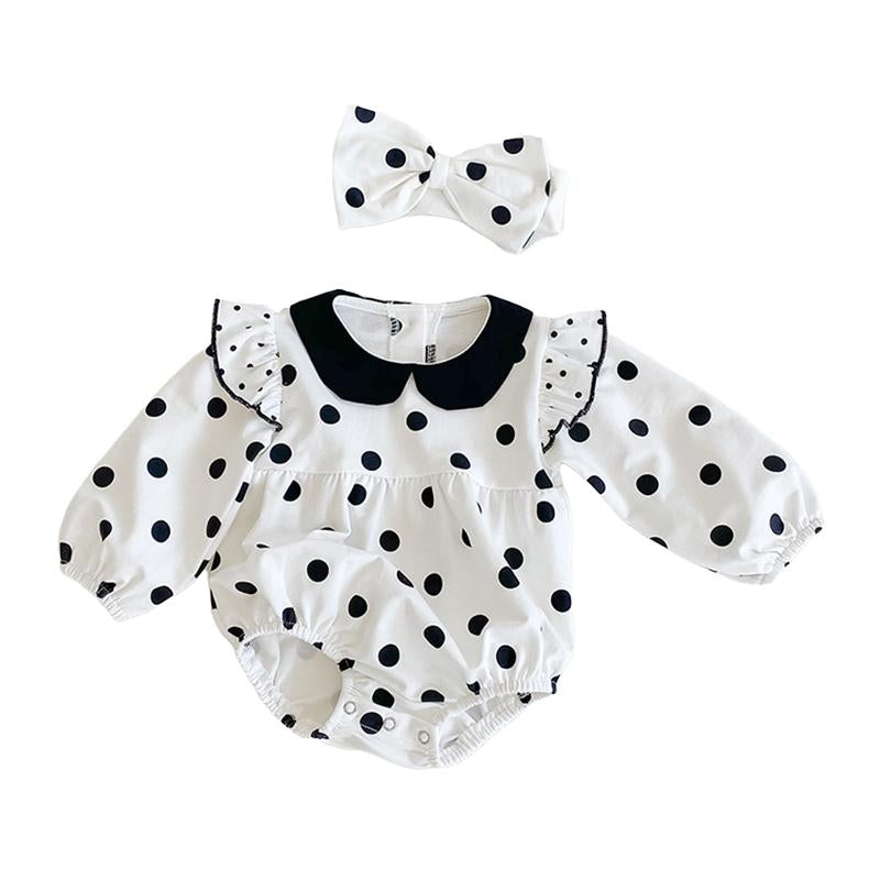 2 Pieces Baby Girl Polka Dots Bodysuit With Headband Wholesale 09915161