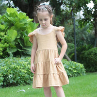 Load image into Gallery viewer, Kid Girl Ruffle Trim Plain Flutter Sleeve Dress Wholesale 24231455

