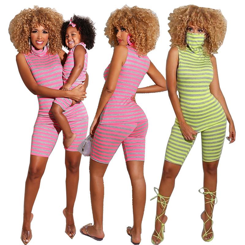 Mom And Me Stripe Romper With Mask Wholesale 73371439