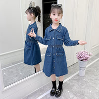 Load image into Gallery viewer, Kid Girl Turn Down Collar Beaded Decor Denim Dress Wholesale 1583485
