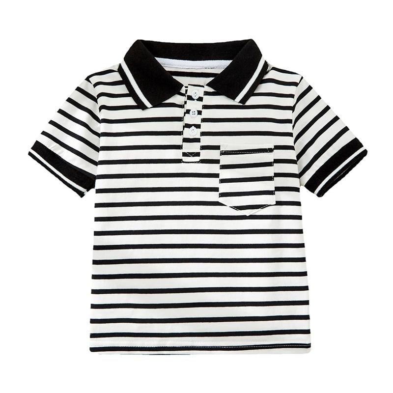 Kid Boy Stripe Turndown Collar Pocket Polo Shirt Wholesale 3775705