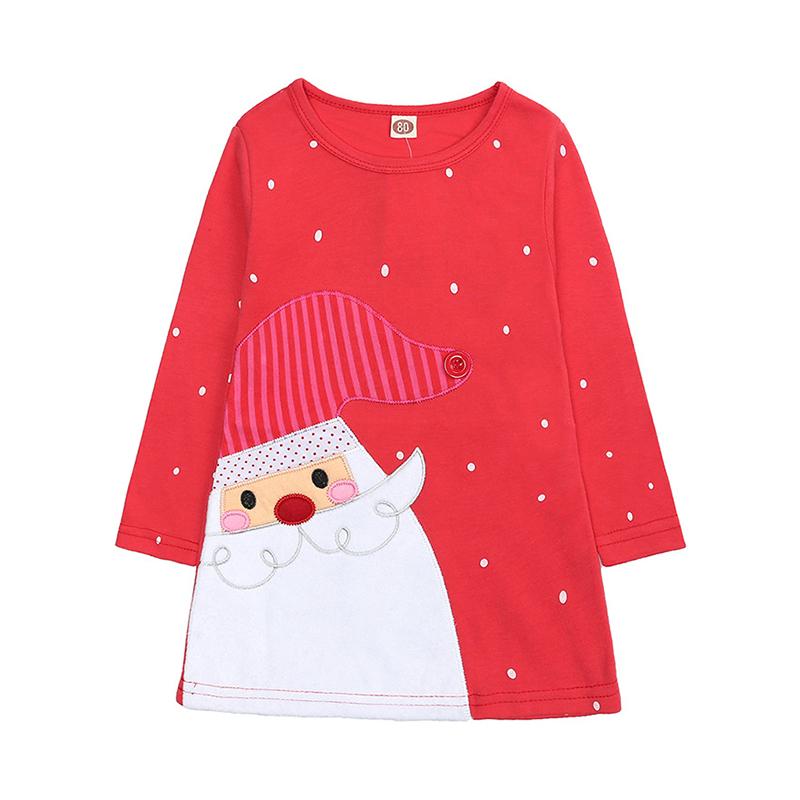 Little Girl  Christmas Long Sleeve Tee Dress Wholesale 21454371