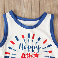 Load image into Gallery viewer, Baby Toddler Happy 4th Of July Tank Top And Pom Pom Hem Star Print Shorts Set Wholesale 4783016
