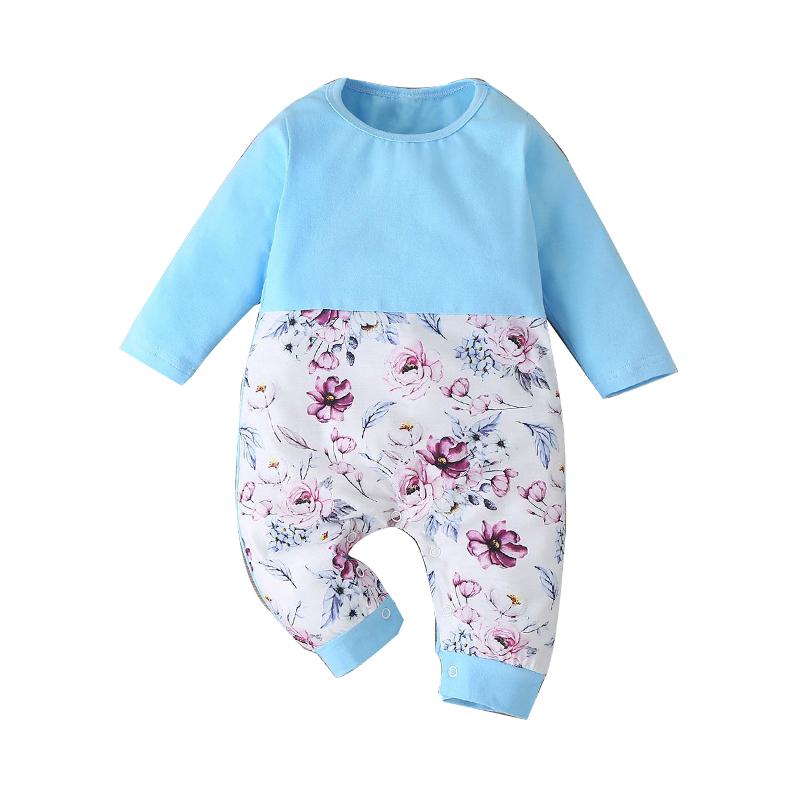 Baby Girl Hit Color Floral Jumpsuit  Wholesale 5031954