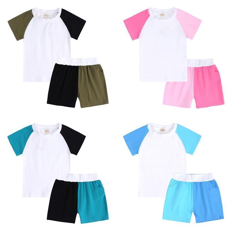 2 Pieces Kid Colorblock Set Raglan Sleeve Tee With Shorts Wholesale 327749