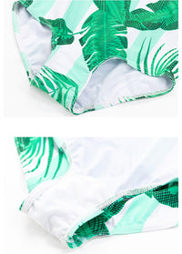 Load image into Gallery viewer, Two Pieces Little Girl Pom Pom Trim Off Shoulder Swimsuit And Hat Leaves Print Wholesale 6491625
