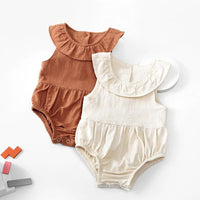 Load image into Gallery viewer, Baby Girl Ruffle Collar Solid Color Onesie Wholesale 76251436
