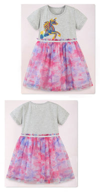 Load image into Gallery viewer, 6 Packs Kid Girl Sequins Unicorn Mesh Dress Wholesale 0815150
