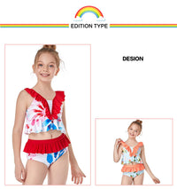 Load image into Gallery viewer, Kid Girl Flower Print Ruffle Trim Two Pieces Swimsuit Set Wholesale 5836494
