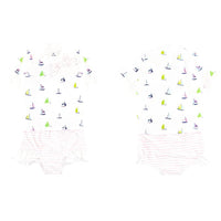 Load image into Gallery viewer, Three Pieces Girl Swimsuit Set Sailboat Top &amp; Stripe Shorts &amp; Hat Wholesale 6328611

