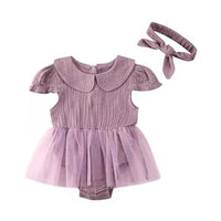 Load image into Gallery viewer, 2 Pieces Baby Girl Muslin Mesh Solid Color Romper Dress With Headband Wholesale 1192569
