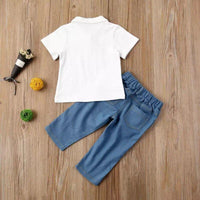 Load image into Gallery viewer, 2 Pieces White Polo Shirt Matching Ripped Jeans Set Wholesale 8265554
